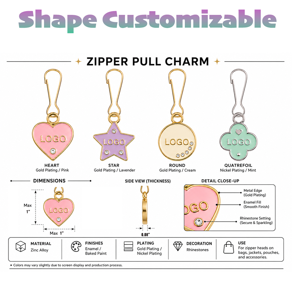 1" Custom Zinc Alloy Zipper Pull Charm