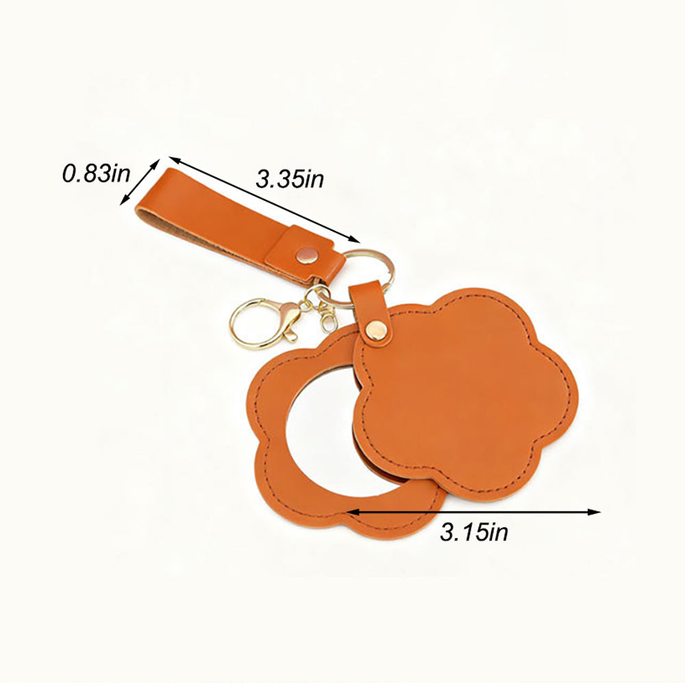 Pu Leather Floral Keychain W/ Round Mirror