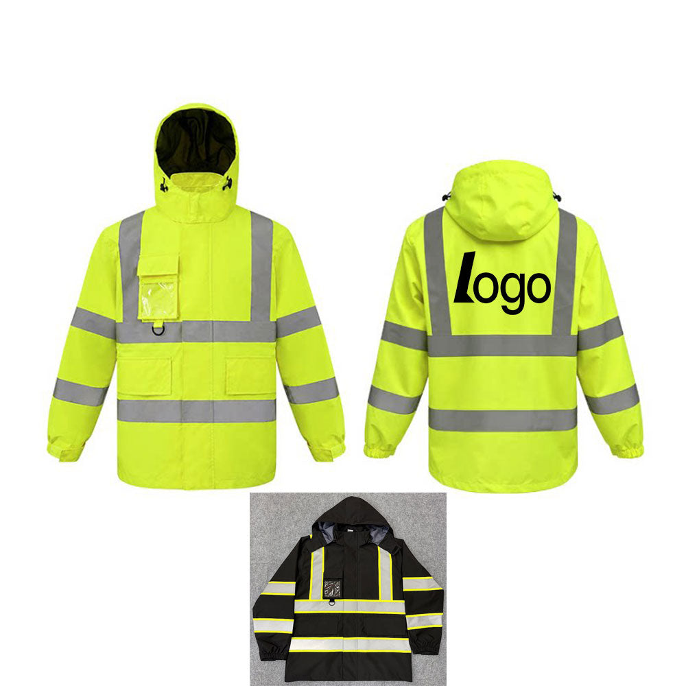 Wind Resistance Reflective Polyester Jacket W/ Removable Hood