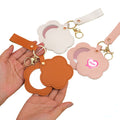 Pu Leather Floral Keychain W/ Round Mirror