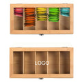 Bamboo Tea Organizer Box W/ Acrylic Lid & Adjustable Compartments