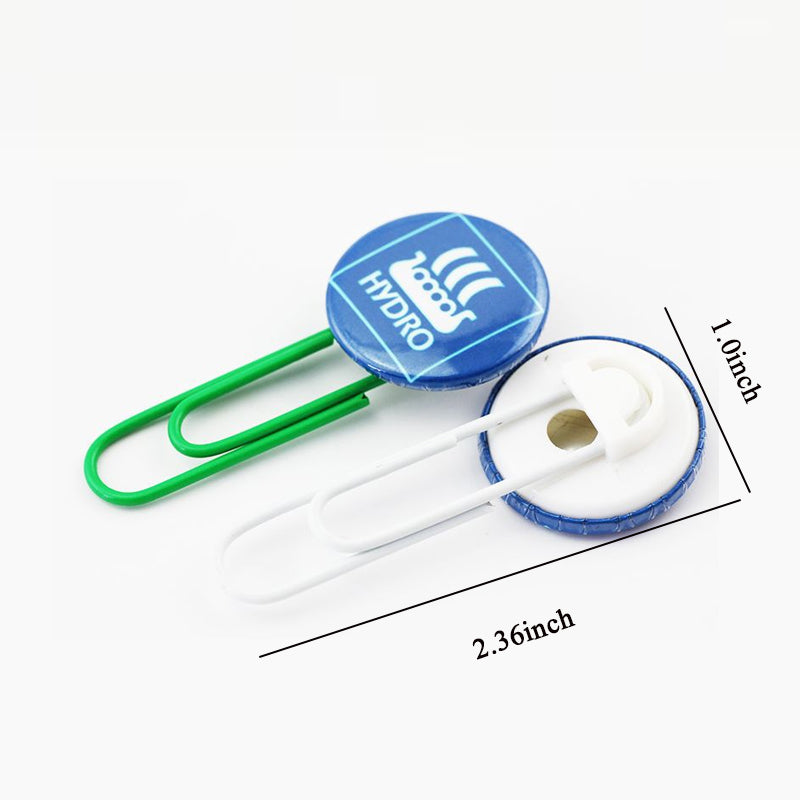 1" Custom Full Color Pin Badge Bookmark Paper Clip